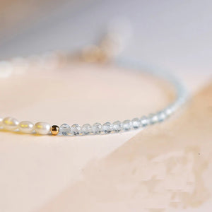 2mm Aquamarine Quartz Bracelet Crystal Beads Woman Gift