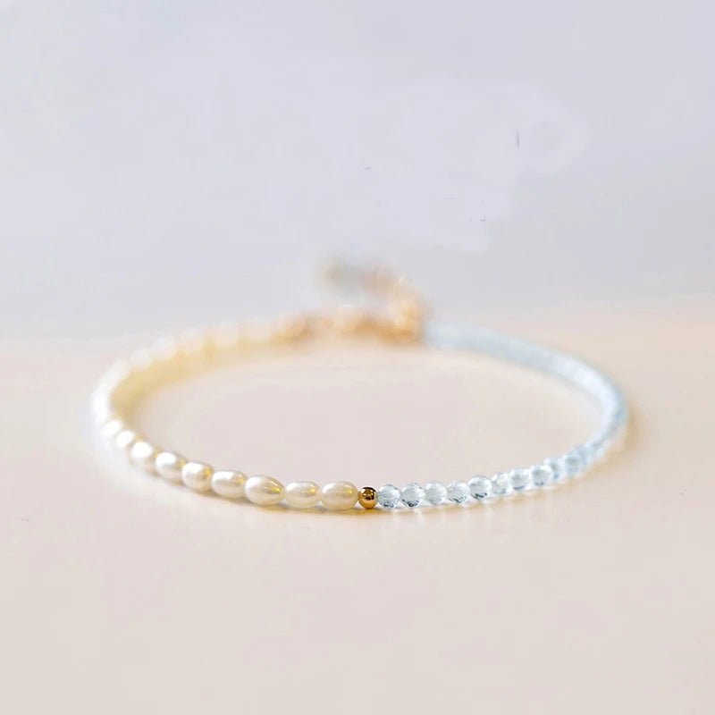 2mm Aquamarine Quartz Bracelet Crystal Beads Woman Gift