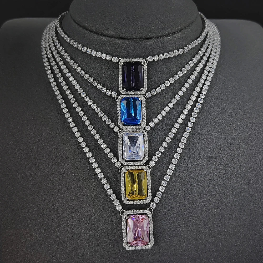 38cm Pink Purple Yellow Silver Choker Necklace for Women X7198