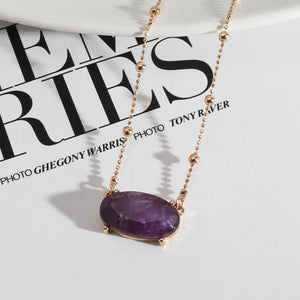 Small Stone Oval Pendants Necklaces for Women in 5 Colors