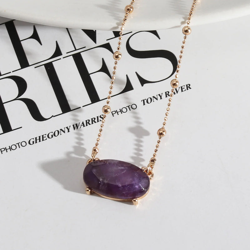 Small Stone Oval Pendants Necklaces for Women in 5 Colors