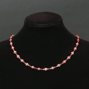 9 Colors Stainless Steel Bead Necklace Evil Eye Charm Female Jewelry