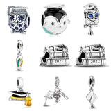 925 Silver Graduation Charm Beads Owl Dangle Fit MULA Bracelet