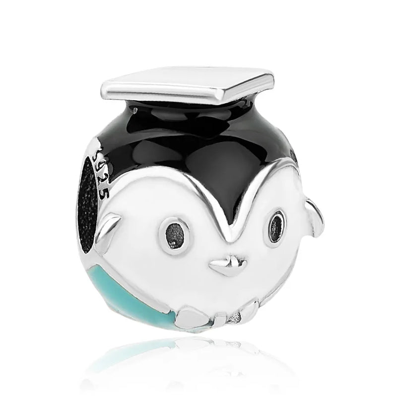 925 Silver Graduation Charm Beads Owl Dangle Fit MULA Bracelet