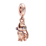 925 Silver Cat Charm Rose Beads for Bracelets DIY Jewelry