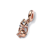 925 Silver Cat Charm Rose Beads for Bracelets DIY Jewelry
