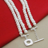 925 Silver Double Layered Pearl Necklace Chains For Women