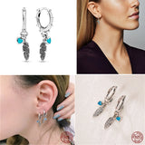 925 Silver Turquoise Hearts & Feather Hoop Earrings
