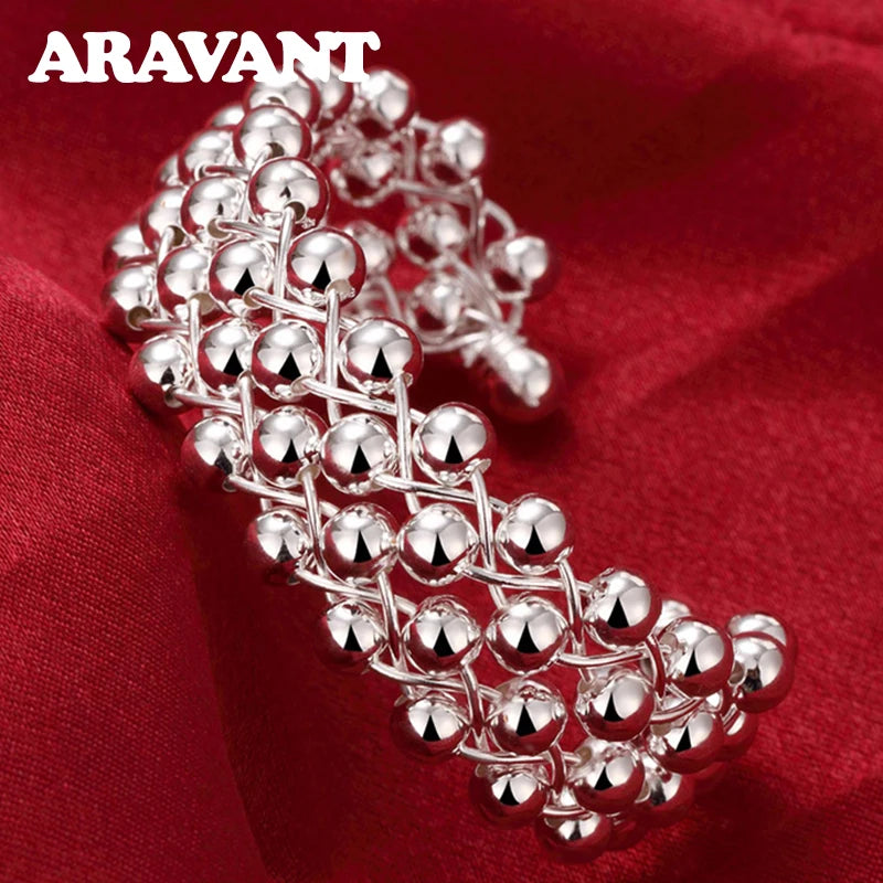 925 Silver Grapes Beads Cuff Bracelet for Women