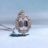 925 Silver Emerald Cut 6 * 9 Necklace Pendant Women's Heroic Ins Style