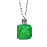 925 Silver Emerald Pendant Square European American Lucky Necklace