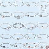 925 Silver Heart Closure Snake Chain Bracelet Beaded Women Girls Jewelry Gift