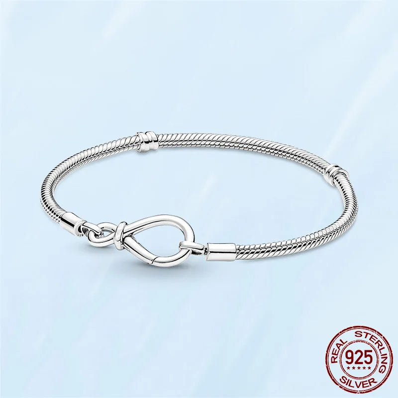 925 Silver Heart Closure Snake Chain Bracelet Beaded Women Girls Jewelry Gift