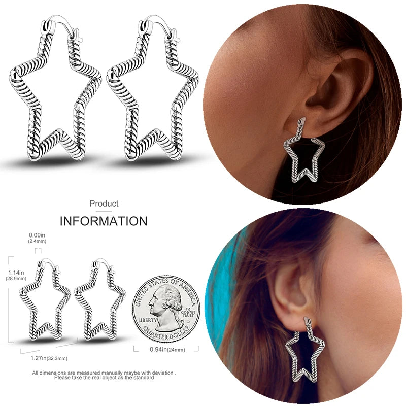 925 Silver Pentagon Hoop Earrings for Women