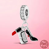 925 Silver Red Enamel High Heels Shoes Dangle Charm