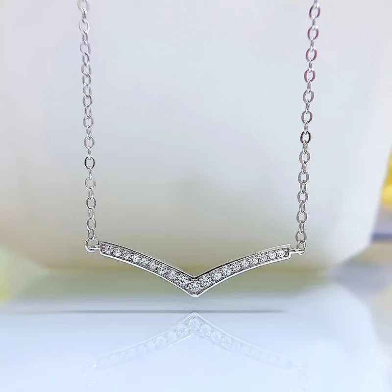 925 Silver V Necklace Pendant Charm Collar Chain