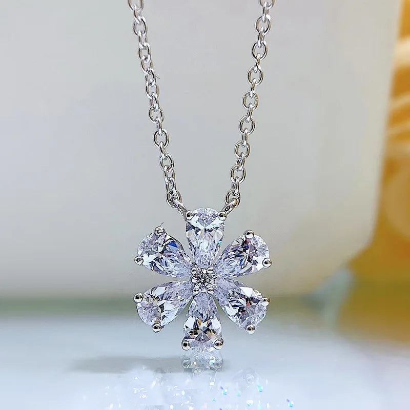 925 Silver Snow Necklace Women's Small Flowers Daisy Petal Collar Chain