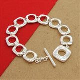 925 Silver Square Round Cuff Bracelets Bangles For Women Men