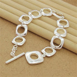 925 Silver Square Round Cuff Bracelets Bangles For Women Men