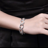 925 Silver Square Round Cuff Bracelets Bangles For Women Men