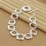 925 Silver Square Round Cuff Bracelets Bangles For Women Men