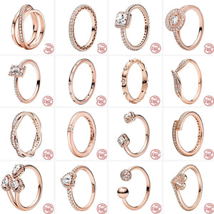 925 Sterling Silve Sparkling Rose Heart Clear Zircon Lucky Rings