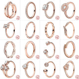 925 Sterling Silve Sparkling Rose Heart Clear Zircon Lucky Rings