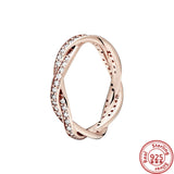 925 Sterling Silve Sparkling Rose Heart Clear Zircon Lucky Rings