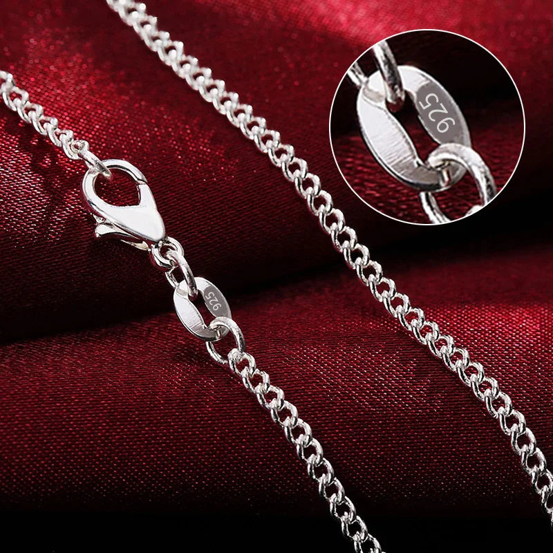 925 Sterling Silver 2MM Full Side Chain Necklace for Men Women