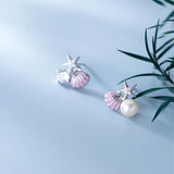 925 Silver Asymmetric Starfish Shell Earrings 11mmX10mm Single Zircon