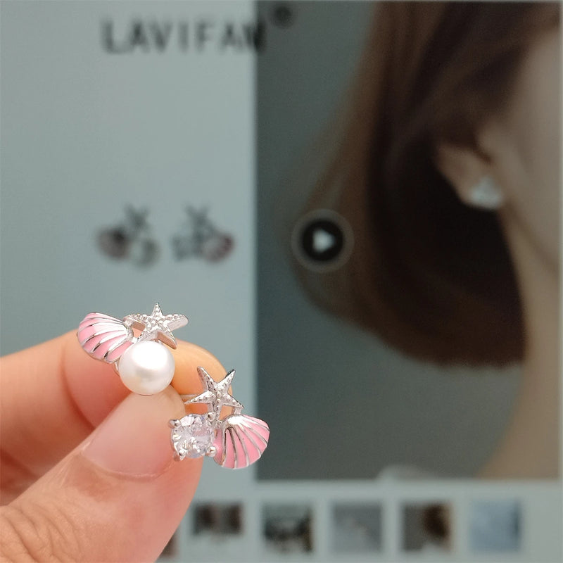 925 Silver Asymmetric Starfish Shell Earrings 11mmX10mm Single Zircon
