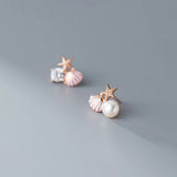 925 Silver Asymmetric Starfish Shell Earrings 11mmX10mm Single Zircon