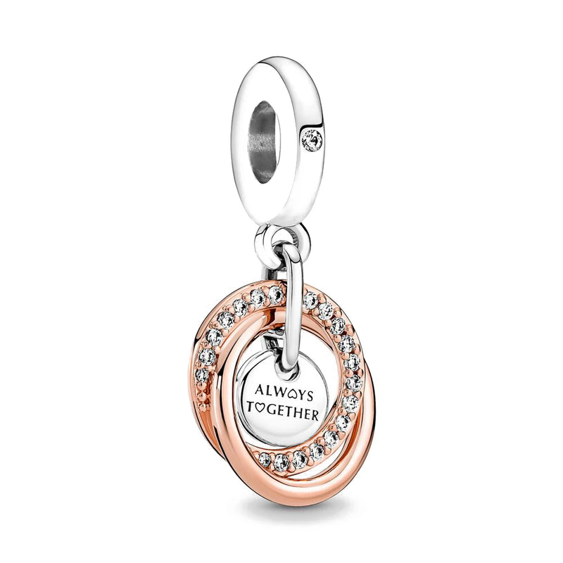 925 Silver Beads Mon Hearts Double Dangle Lock Charm Pendants