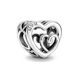 925 Silver Beads Mon Hearts Double Dangle Lock Charm Pendants