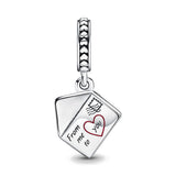 925 Silver Beads Pink Flower Butterfly Crown Heart Pendants