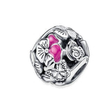 925 Silver Beads Pink Flower Butterfly Crown Heart Pendants