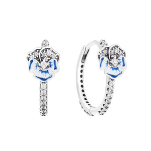 925 Silver Pansy Flower Hoop Earrings for Women Girls Jewelry