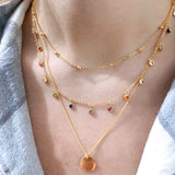 925 Silver CZ Charms Choker Necklace Rainbow Beads Delicate Jewelry