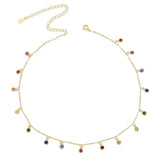 925 Silver CZ Charms Choker Necklace Rainbow Beads Delicate Jewelry