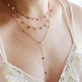 925 Silver CZ Charms Choker Necklace Rainbow Beads Delicate Jewelry