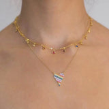 925 Silver CZ Charms Choker Necklace Rainbow Beads Delicate Jewelry