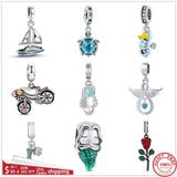 925 Silver Charm Boat Mermaid Rose Pendant Bead Bracelet DIY
