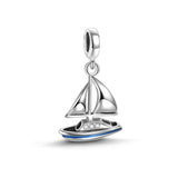 925 Silver Charm Boat Mermaid Rose Pendant Bead Bracelet DIY