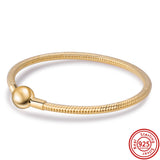 925 Silver Clasp Snake Chain Bracelet Rose Gold Charm Bangle DIY Jewelry