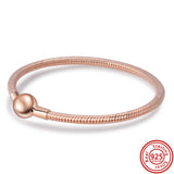 925 Silver Clasp Snake Chain Bracelet Rose Gold Charm Bangle DIY Jewelry