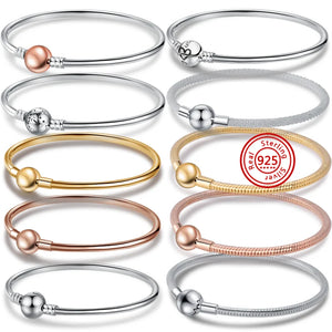 925 Silver Clasp Snake Chain Bracelet Rose Gold Charm Bangle DIY Jewelry
