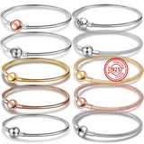 925 Silver Clasp Snake Chain Bracelet Rose Gold Charm Bangle DIY Jewelry
