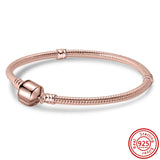925 Sterling Silver Clasp Snake Chain Charm Bracelet DIY Europe Jewelry