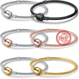 925 Sterling Silver Clasp Snake Chain Charm Bracelet DIY Europe Jewelry