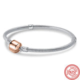 925 Sterling Silver Clasp Snake Chain Charm Bracelet DIY Europe Jewelry